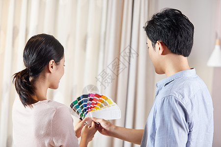 家具定制素材年轻夫妻家具店选购窗帘背影背景