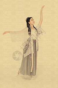 工笔画古风汉服中国风美女跳舞图片