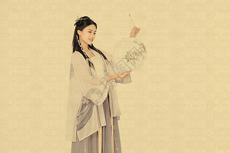 灯笼复古工笔画古风汉服中国风美女提灯笼背景