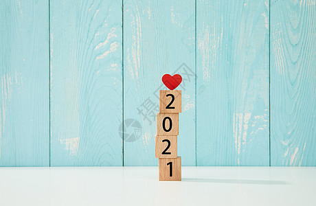 蓝色红色爱心2021年新年数字素材背景