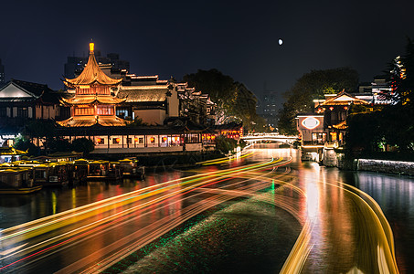 周庄古镇水巷夜景背景图片
