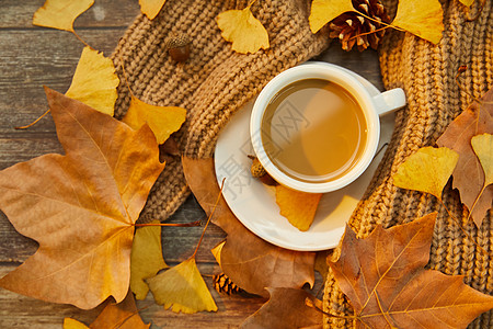 秋季暖冬咖啡背景照片
