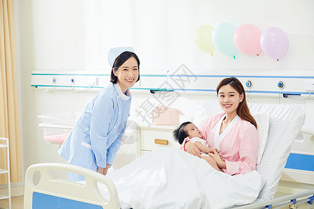 高档月子中心护理与母子形象背景图片