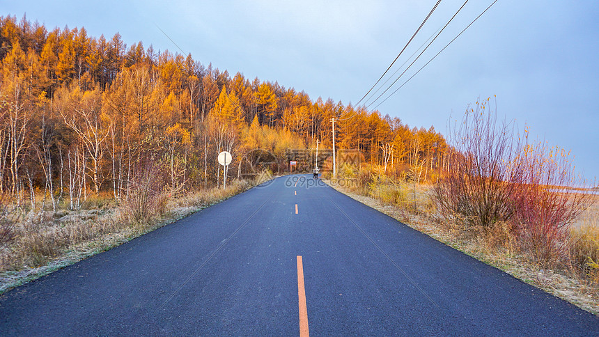 秋天清晨的公路图片