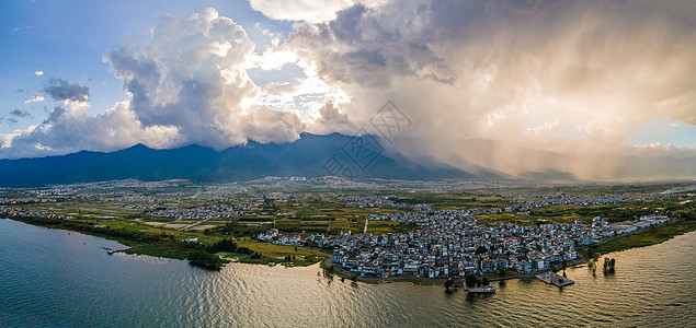 航拍云南大理地标洱海海岸线背景图片