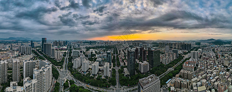 深圳龙岗中心城航拍全景夕阳背景