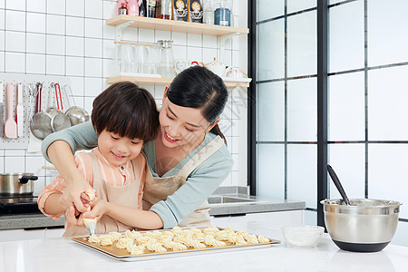 中国糕点母子手工制作烘焙饼干背景