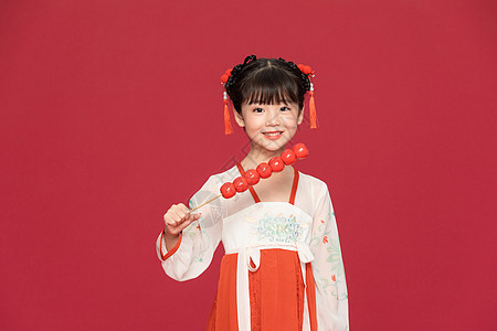 古风汉服中国风小女孩吃糖葫芦图片