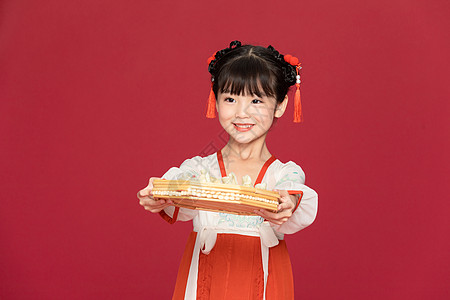 古风汉服中国风小女孩递饺子图片