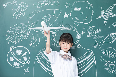 女孩幻想儿童小女孩托举飞机航天梦想背景