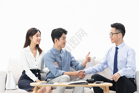理财顾问销售与客户握手合作背景