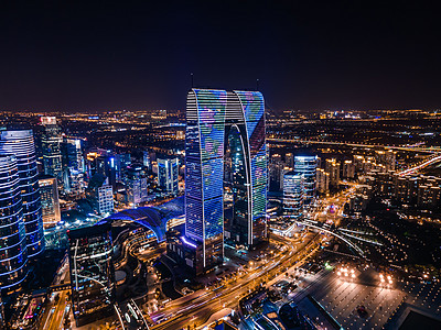 城市上空夜景苏州地标东方之门夜景背景