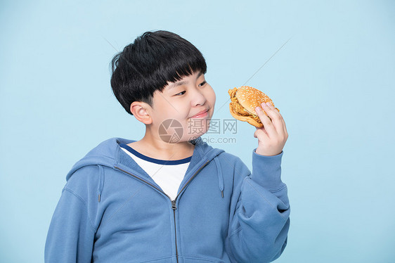 爱吃汉堡的男孩肥胖的小孩看食物图片