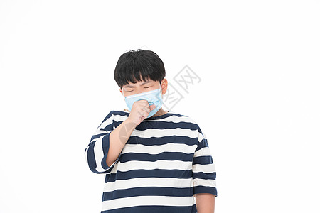 生病的小男孩戴口罩咳嗽的小胖子图片