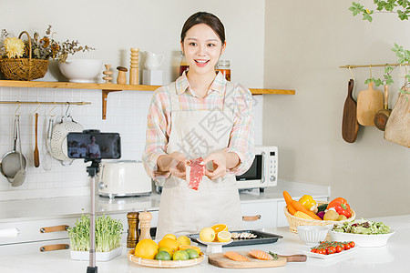 厨房食材美食博主直播牛排制作背景