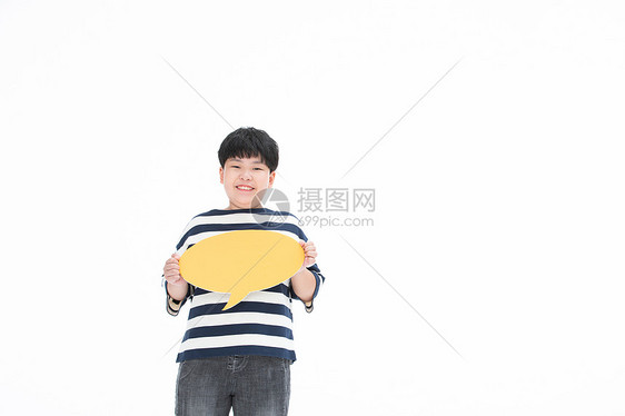 小男孩手举对话框开心的小胖子图片
