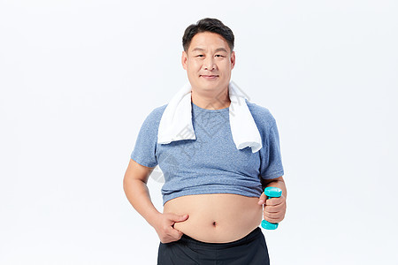 中年肥胖男性举哑铃运动减肥图片