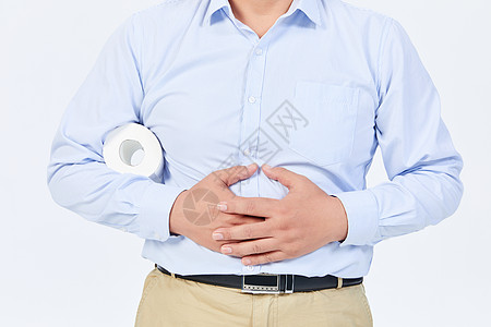 肠胃保养中年男性便秘手捂肚子特写背景