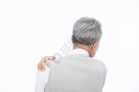 老年男性身体不舒服老人肩膀疼背景图片