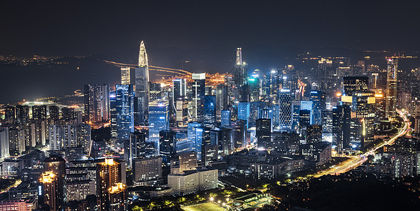 俯视城市夜景深圳南山建筑群夜景背景