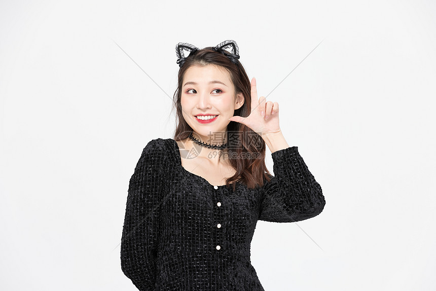 甜美女孩cos猫耳朵写真图片