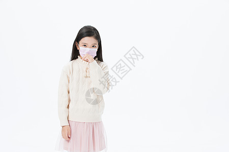 小女孩戴着口罩咳嗽图片