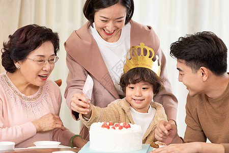 一家人欢乐地为小男孩庆祝生日图片