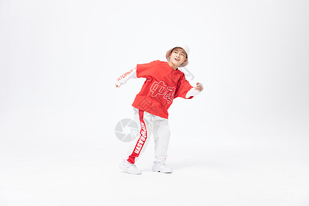 服装比赛素材穿红色服装跳街舞的儿童背景