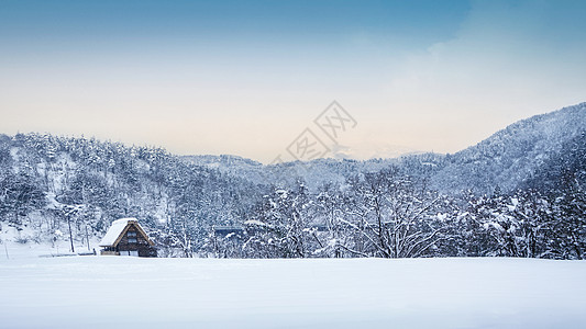 白川乡雪景日本冬季白川乡合掌村背景