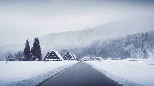 日本冬季白川乡合掌村图片