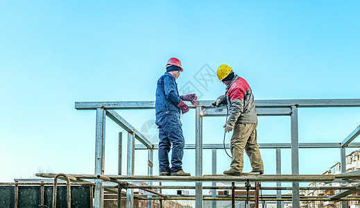 高层建筑工地建筑焊接作业钢架高清图片素材