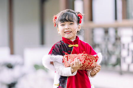 女孩过新年汉服中国风可爱儿童过新年背景