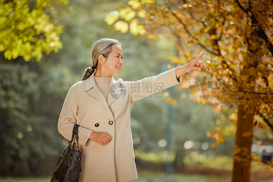 秋季老奶奶晚年生活逛公园看秋景图片