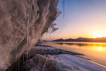 大雪养生鸭绿江冬天风光背景