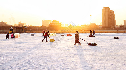 呼和浩特赛马场滑雪场游玩景观背景图片