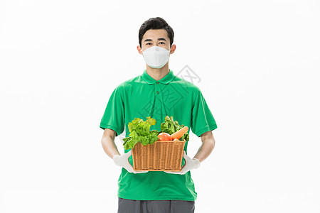 生鲜果蔬配送员戴口罩图片