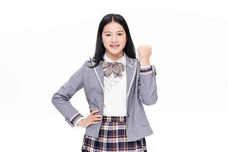 穿校服的中学生加油手势图片素材