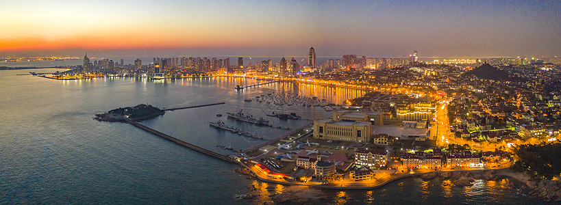 海军码头青岛西部老城区城市夜景背景