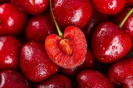 夏季水果樱桃俯拍红色新鲜诱人的樱桃背景