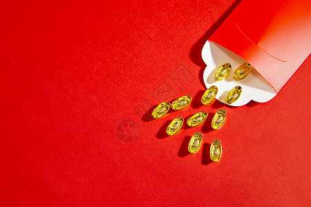 新年静物红包和金元宝背景图片