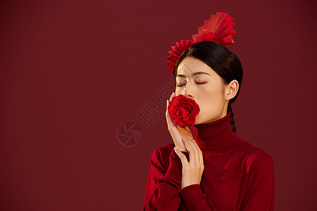 创意妆面新年中国风国潮美女美妆造型背景