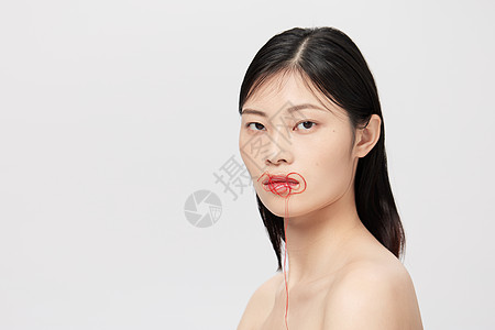 创意女性嘴唇线头中性灰图片