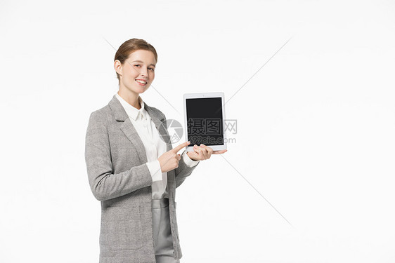 单手托着平板电脑的英语外教形象图片
