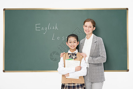 学生小女孩和外教老师形象图片