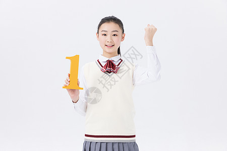 获得第一名的中学生加油手势背景