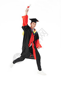 博士毕业生手拿毕业证书跳跃动作教育高清图片素材