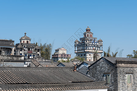 江门台山世界文化遗产广东开平碉楼锦江里背景