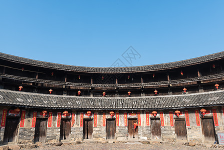 土楼景区广东梅州客家土楼花萼楼背景