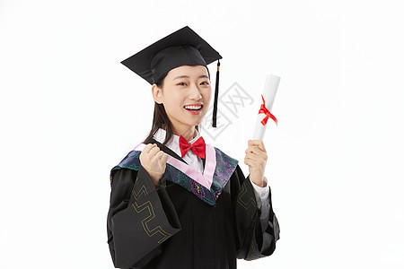 穿学士服的女大学毕业生庆祝毕业图片