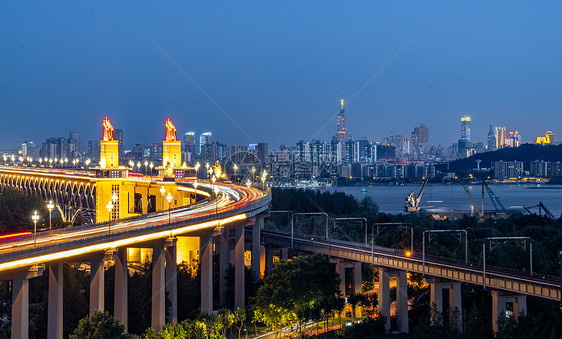 南京长江大桥车流夜景图片